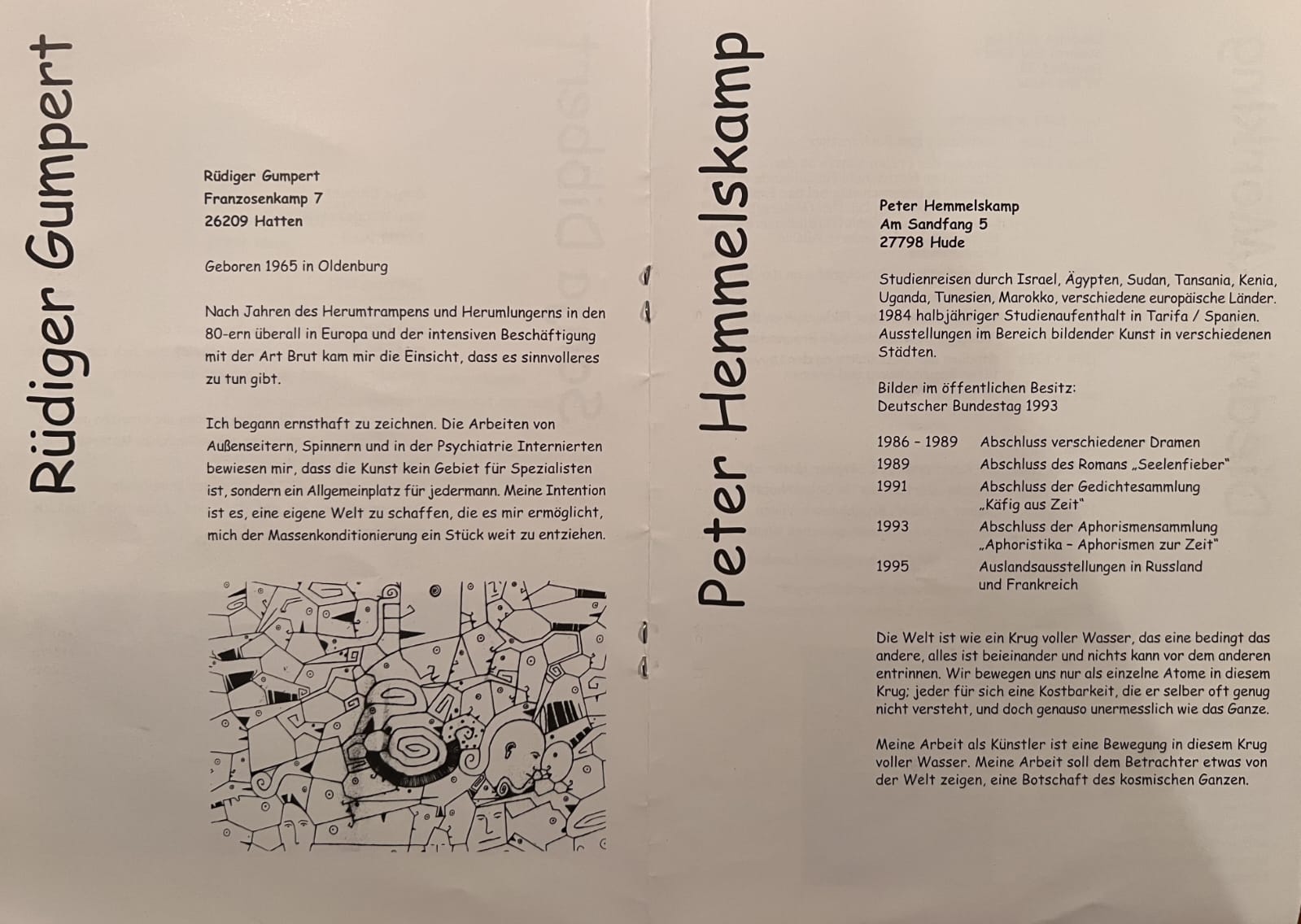 Innenseite des Katalogs 2003 mit Werdegang und Künstlerstatement von Peter Hemmelskamp